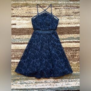 Elegant Navy Blue Lace Dress